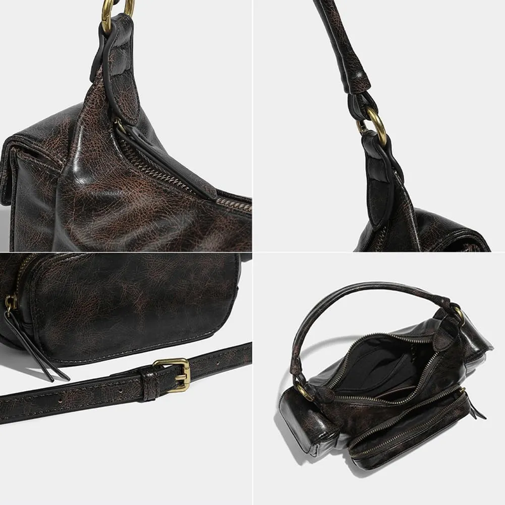 Retro Vegan Leather Tote Bag for Women Y2k Shoulder Crossbody Purse Top Handle Satchel Multiple Pockets Handbag
