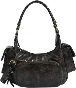 Retro Vegan Leather Tote Bag for Women Y2k Shoulder Crossbody Purse Top Handle Satchel Multiple Pockets Handbag