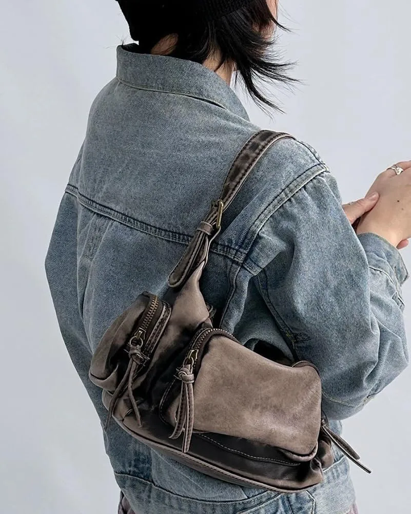 Retro Vegan Leather Tote Bag for Women Y2k Shoulder Crossbody Purse Top Handle Satchel Multiple Pockets Handbag