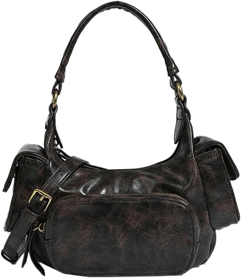Retro Vegan Leather Tote Bag for Women Y2k Shoulder Crossbody Purse Top Handle Satchel Multiple Pockets Handbag