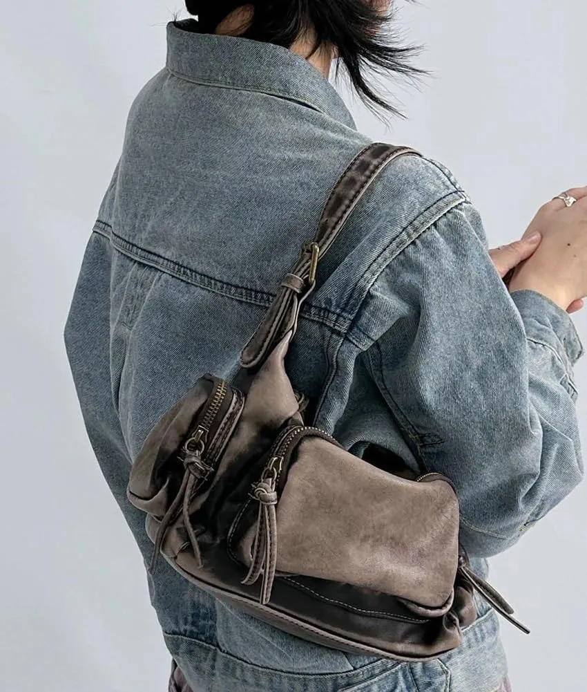 Retro Vegan Leather Tote Bag for Women Y2k Shoulder Crossbody Purse Top Handle Satchel Multiple Pockets Handbag