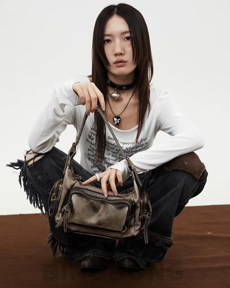 Retro Vegan Leather Tote Bag for Women Y2k Shoulder Crossbody Purse Top Handle Satchel Multiple Pockets Handbag