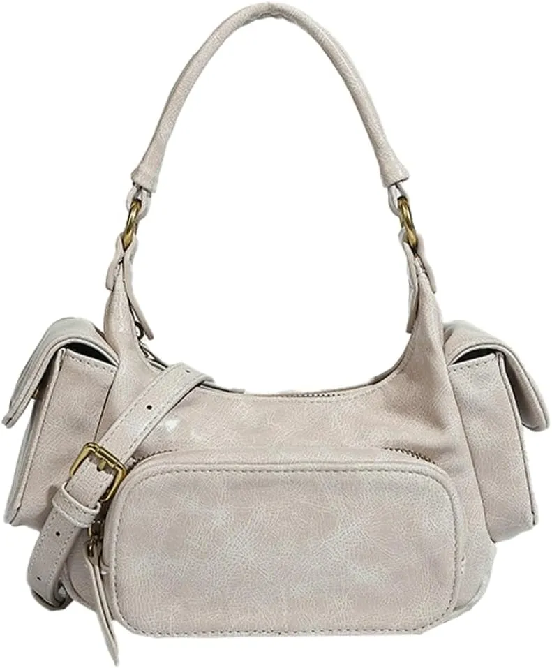 Retro Vegan Leather Tote Bag for Women Y2k Shoulder Crossbody Purse Top Handle Satchel Multiple Pockets Handbag