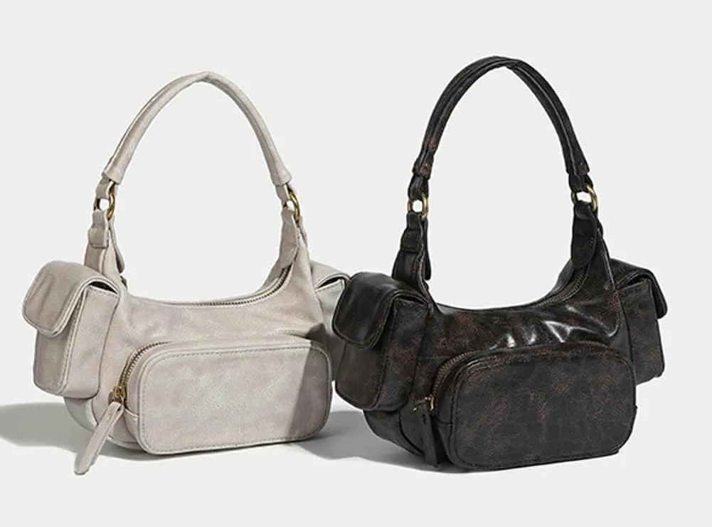 Retro Vegan Leather Tote Bag for Women Y2k Shoulder Crossbody Purse Top Handle Satchel Multiple Pockets Handbag