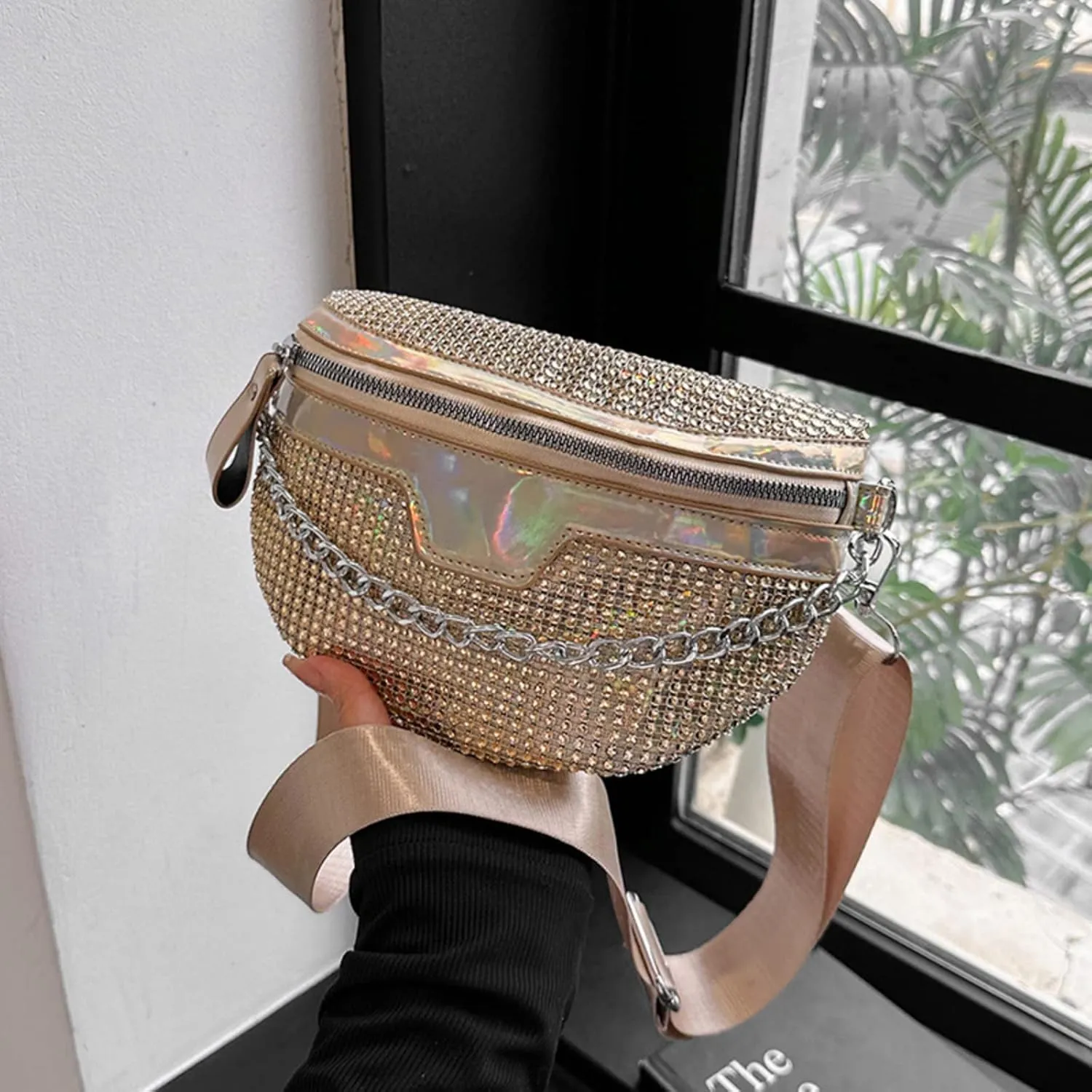 Rhinestone Chest Bag For Women Fanny Packs Belt Bags Crossbody Bags Waist Pouch Purse for Lady Party Outdoor Traveling Beach