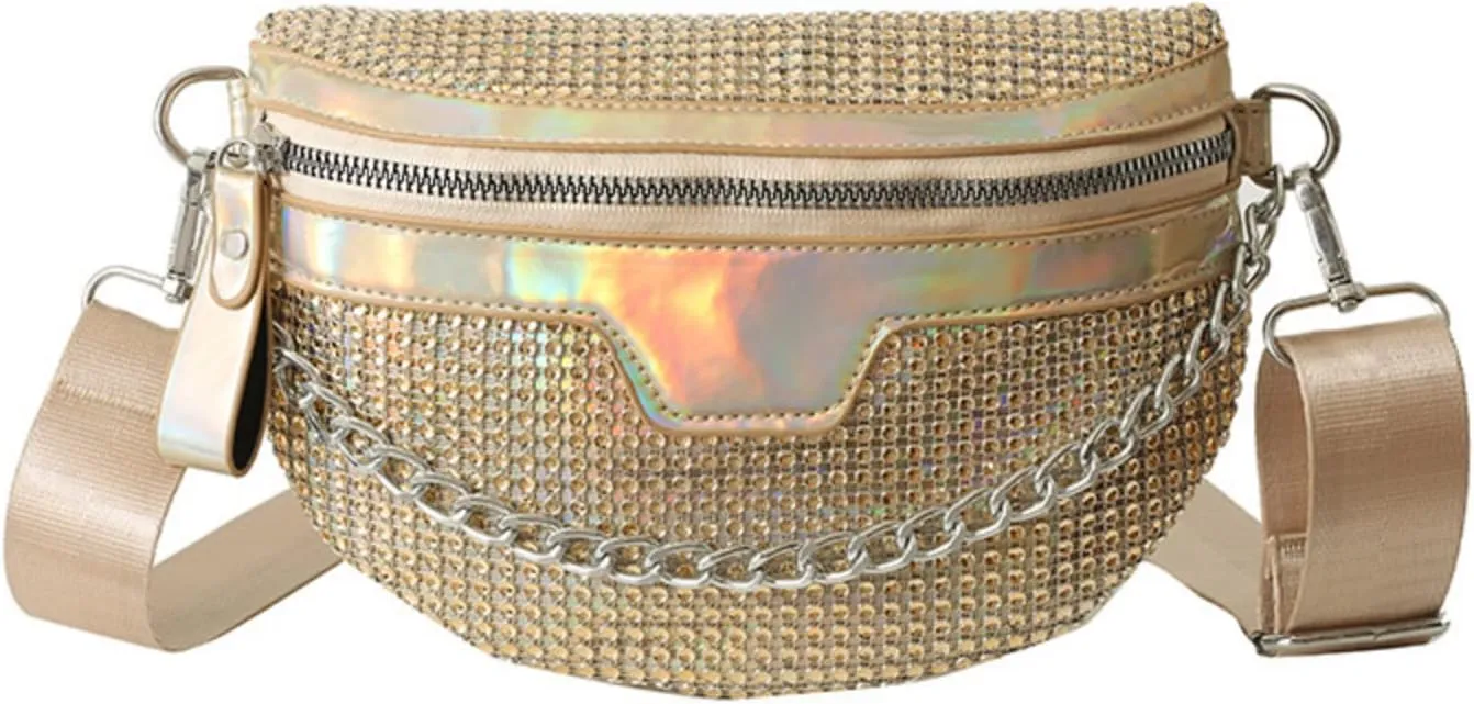 Rhinestone Chest Bag For Women Fanny Packs Belt Bags Crossbody Bags Waist Pouch Purse for Lady Party Outdoor Traveling Beach
