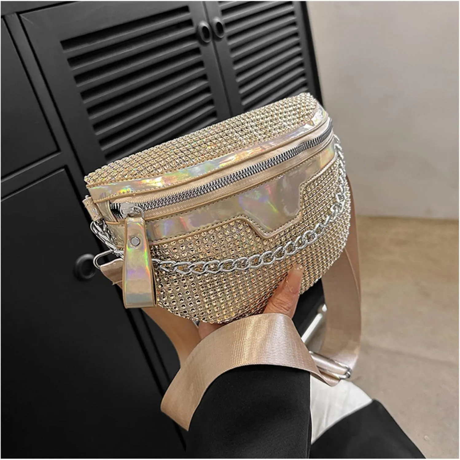 Rhinestone Chest Bag For Women Fanny Packs Belt Bags Crossbody Bags Waist Pouch Purse for Lady Party Outdoor Traveling Beach