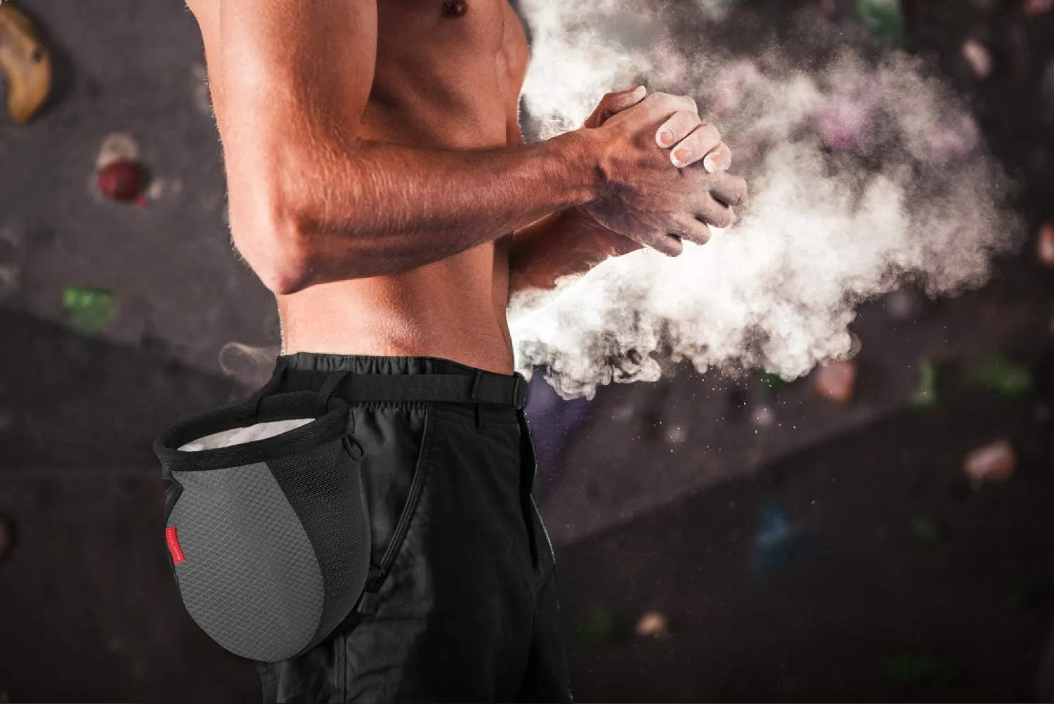 Rhino Valley Climbing Chalk Bag, No Leak Drawstring Chalk Bag with Adjustable Belt, Carabiner Clip and Zippered Pockets Chalk Bag for Climbing, Cross Fit, Weight Lifting & More