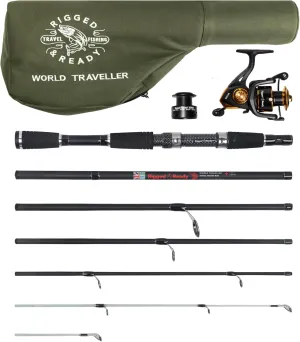 Rigged and Ready World Traveller Rod Reel Case Combination   2 Tips 215 190cm (7' 6') Angling Travel Pole. Spin Bait Carp Pike Freshwater Saltwater Sea Fishing