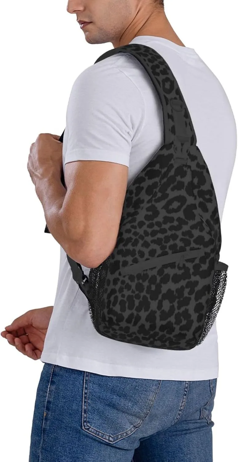 RIMENCH Fashion Sling Bag Waterproof Shoulder Backpack Lightweight Dark Gray Black Leopard Cheetah Print Chest Anti-Theft Crossbody Backpack Casual Outdoor