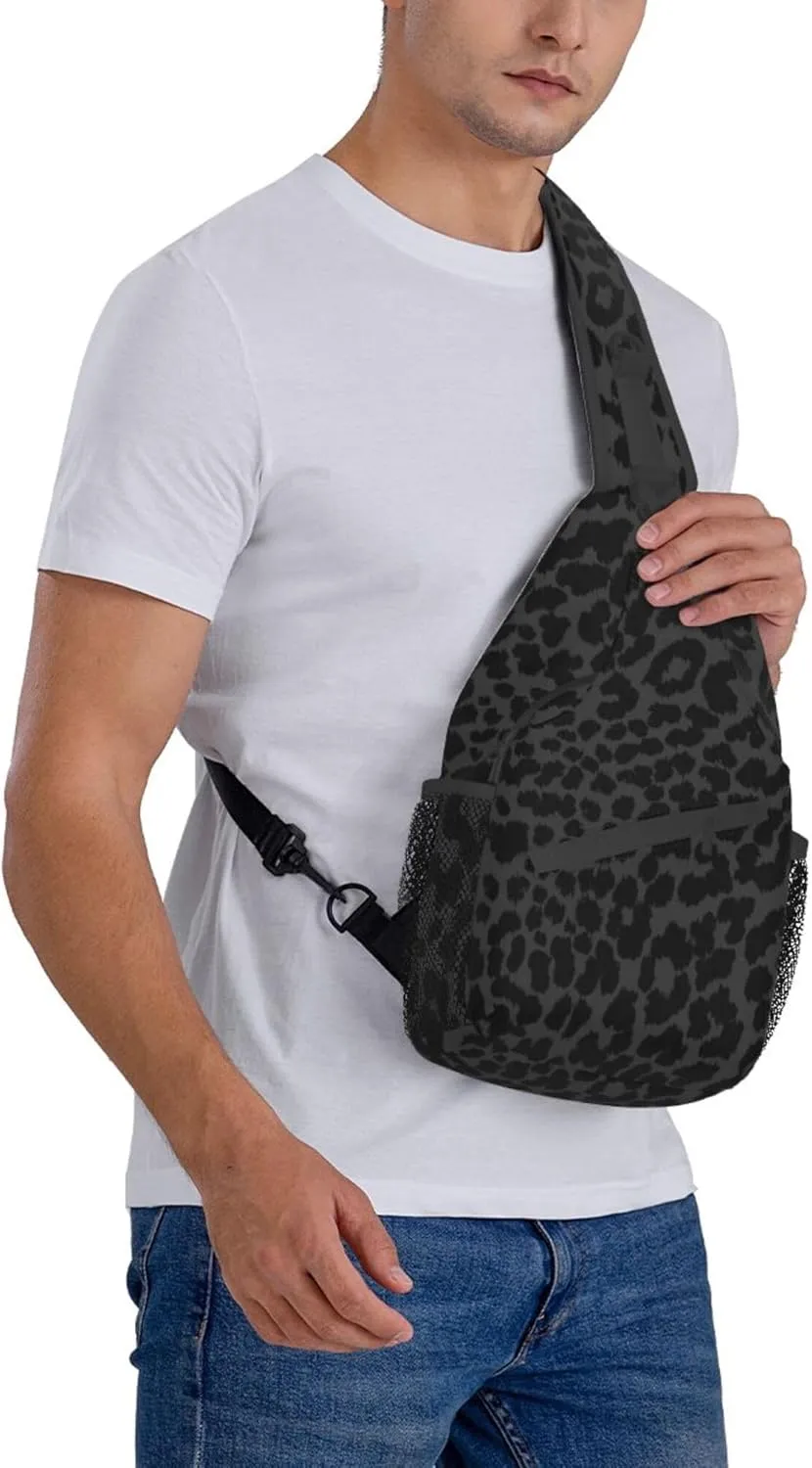RIMENCH Fashion Sling Bag Waterproof Shoulder Backpack Lightweight Dark Gray Black Leopard Cheetah Print Chest Anti-Theft Crossbody Backpack Casual Outdoor