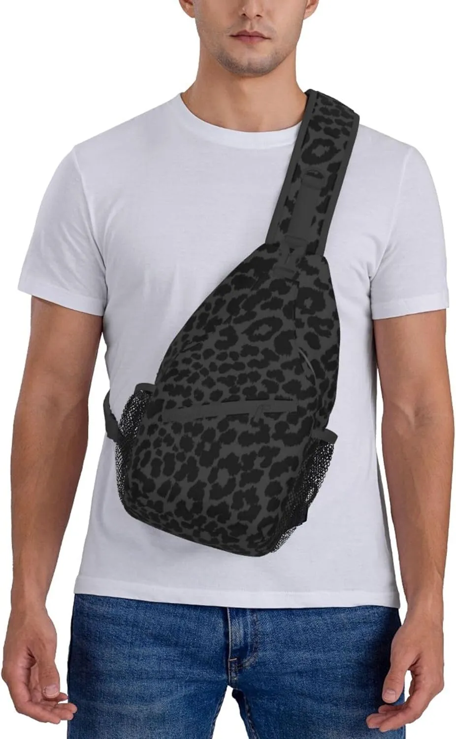 RIMENCH Fashion Sling Bag Waterproof Shoulder Backpack Lightweight Dark Gray Black Leopard Cheetah Print Chest Anti-Theft Crossbody Backpack Casual Outdoor