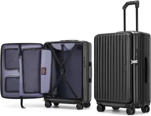 ROAMING 20 Inch Carry On Luggage Hard Shell Suitcases with Wheels Cup Holder Tsa Approved Luggage Suitcase Travel Luggage for Women Men Rolling Luggage Bags for Business Trip Weekender-Black
