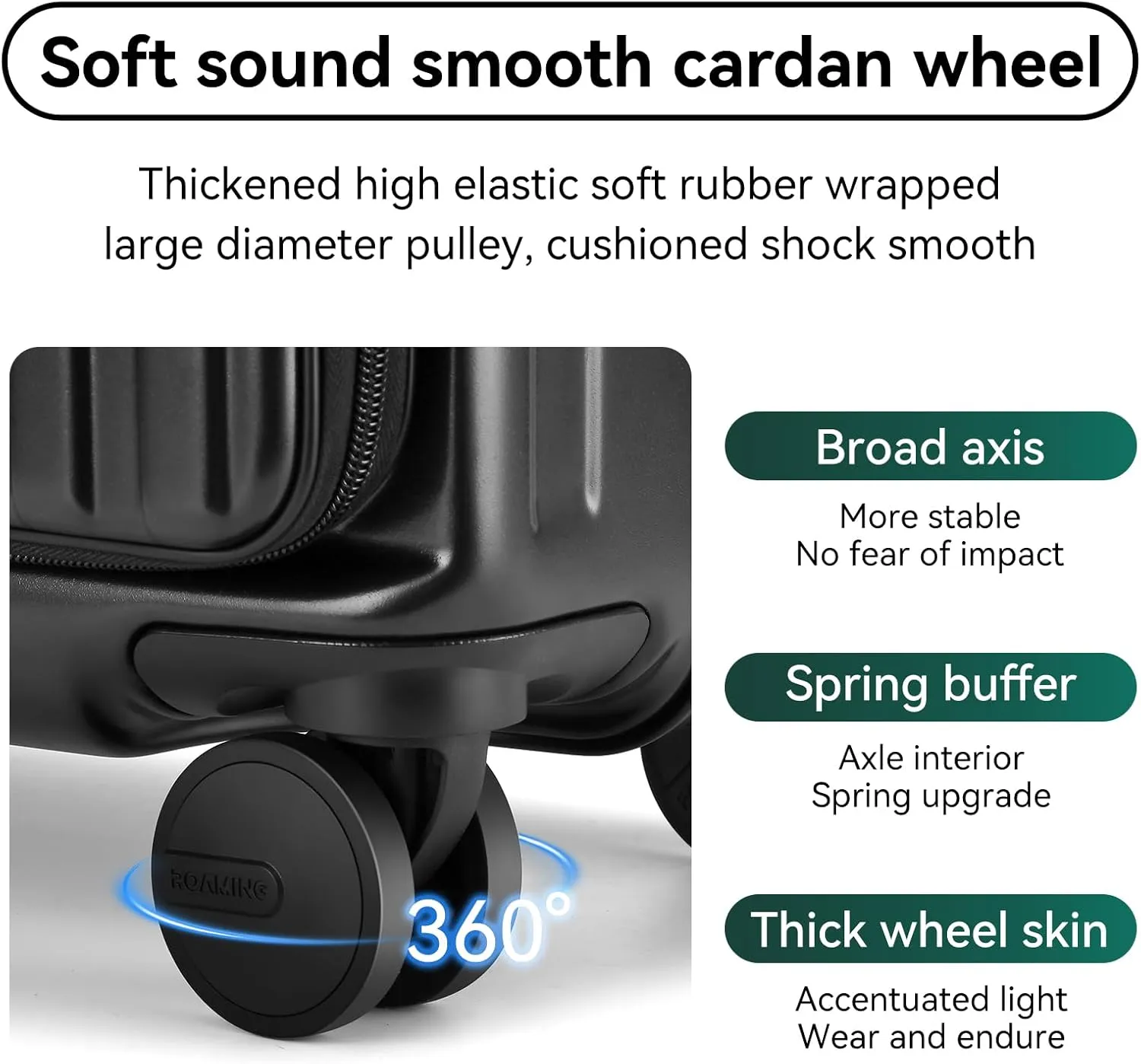 ROAMING 20 Inch Carry On Luggage Hard Shell Suitcases with Wheels Cup Holder Tsa Approved Luggage Suitcase Travel Luggage for Women Men Rolling Luggage Bags for Business Trip Weekender-Black