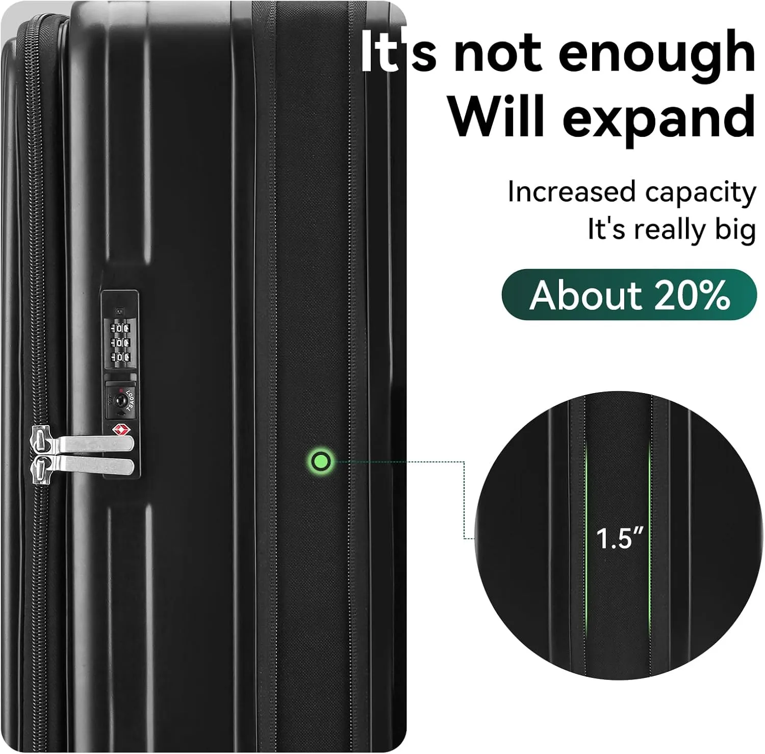 ROAMING 20 Inch Carry On Luggage Hard Shell Suitcases with Wheels Cup Holder Tsa Approved Luggage Suitcase Travel Luggage for Women Men Rolling Luggage Bags for Business Trip Weekender-Black