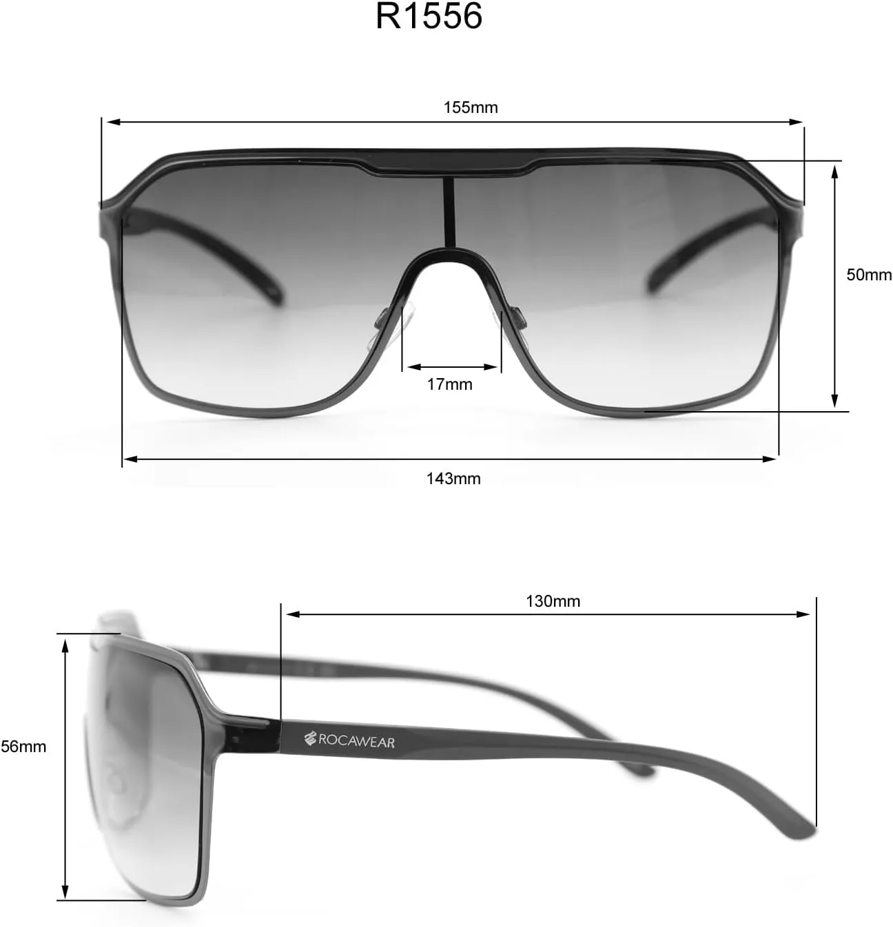 Rocawear R1556 Metal Shield Uv400 Protective Rectangular Sunglasses. Gifts for Men with Flair, 143 Mm