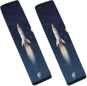 Rocket in Space Auto Seat Belt Cover 2PCS Universal Car Seat Belt Shoulder Protector Pad, Protect Your Shoulders and Neck for Car Seat Belt, Shoulder Bag, Backpack