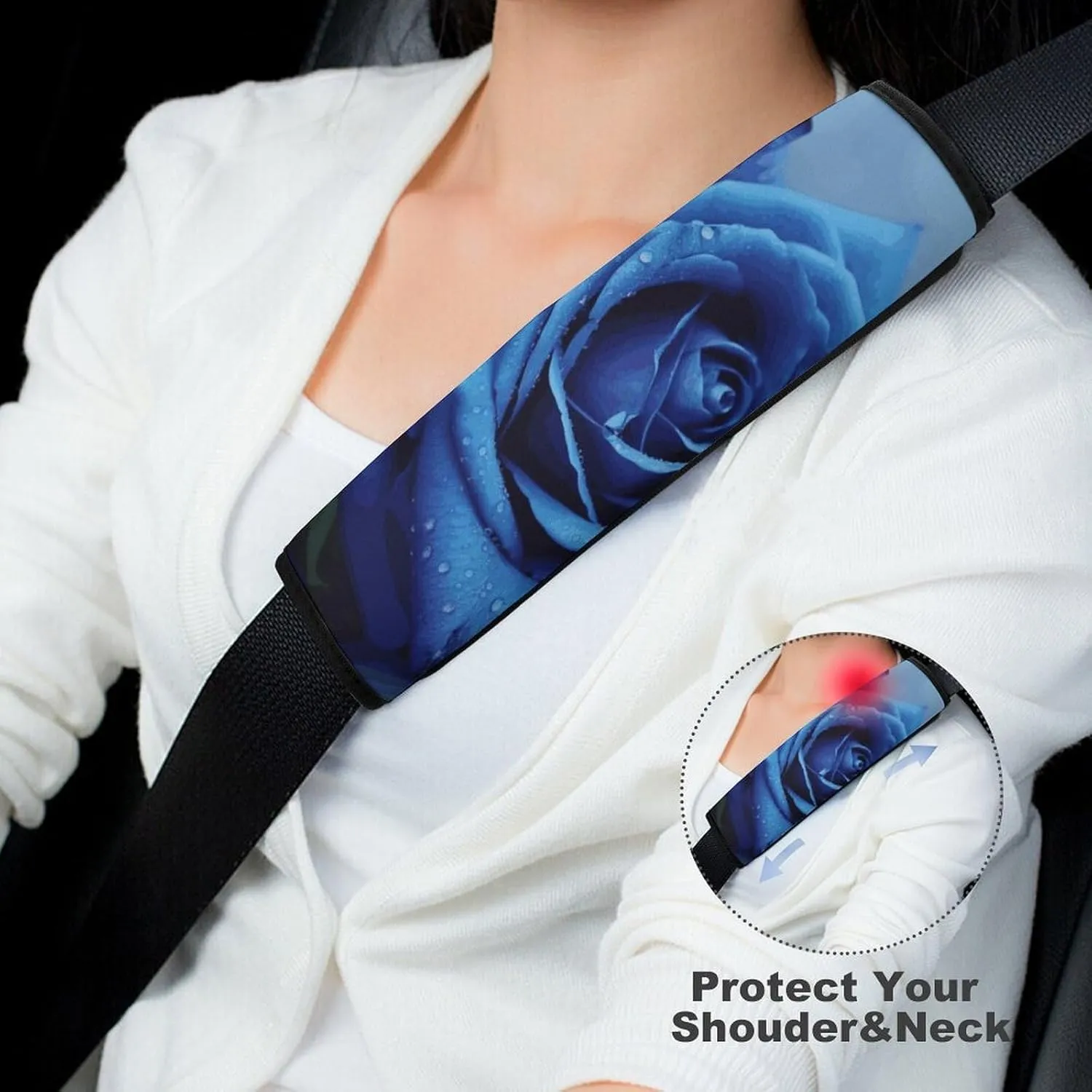Romantic Blue Rose Auto Seat Belt Cover 1PCS Universal Car Seat Belt Shoulder Protector Pad, Protect Your Shoulders and Neck for Car Seat Belt, Shoulder Bag, Backpack
