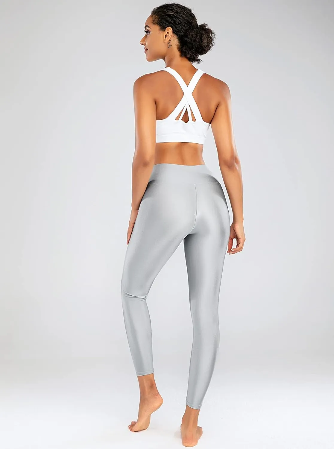 Romastory Women's Elastic Shiny Leggings Pants High Waisted Shining Sports Workout Leggings Tights