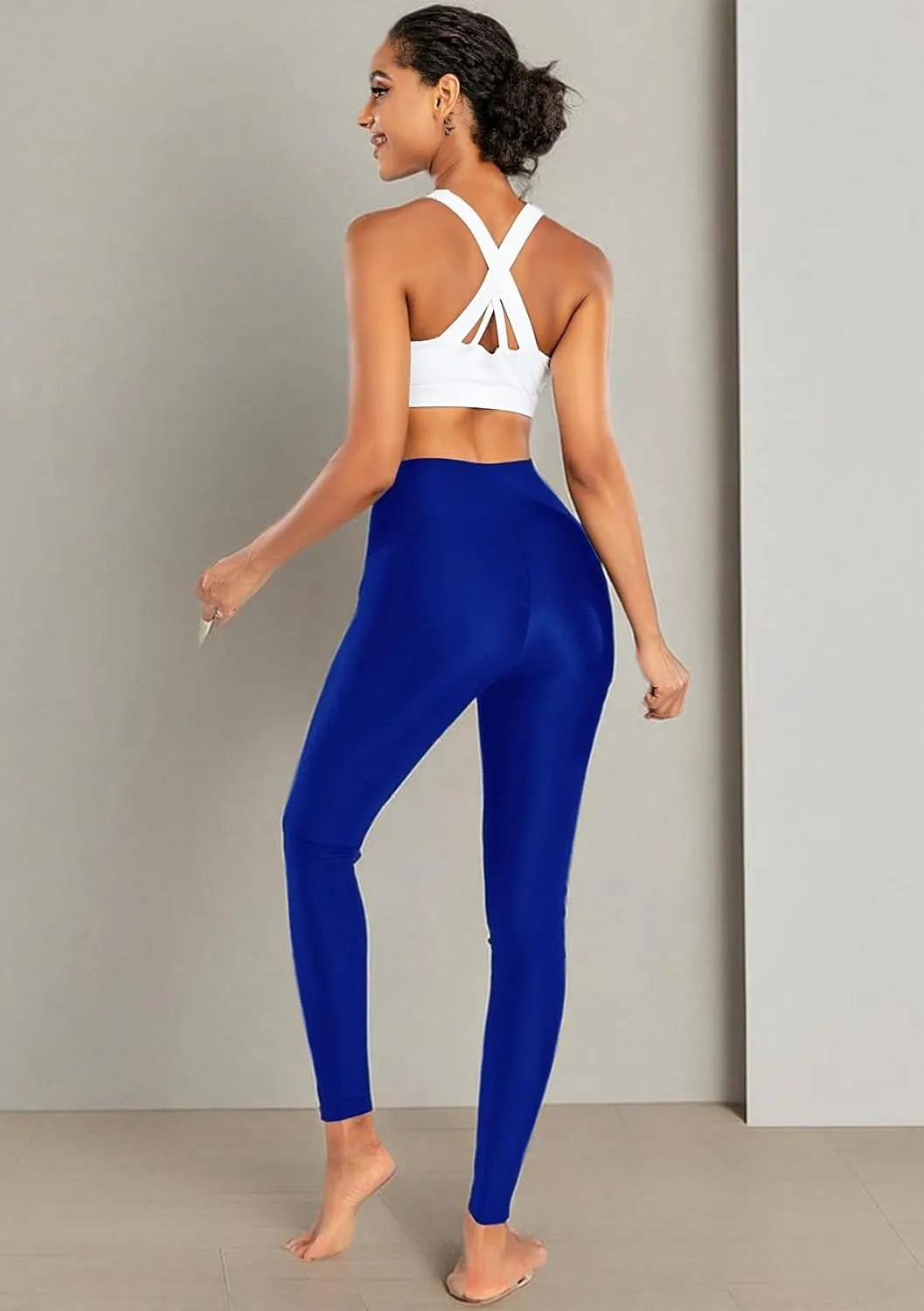 Romastory Women's Elastic Shiny Leggings Pants High Waisted Shining Sports Workout Leggings Tights