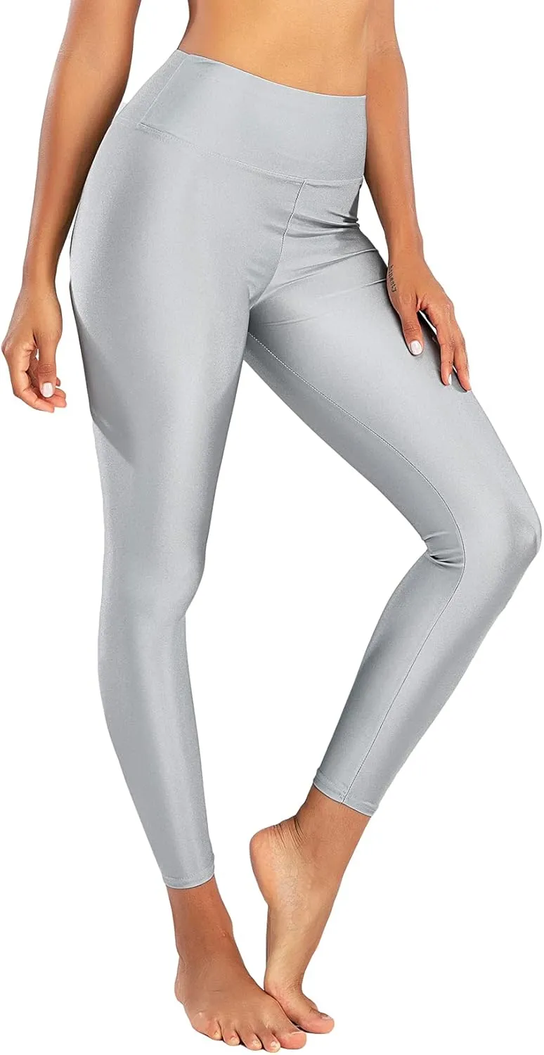 Romastory Women's Elastic Shiny Leggings Pants High Waisted Shining Sports Workout Leggings Tights