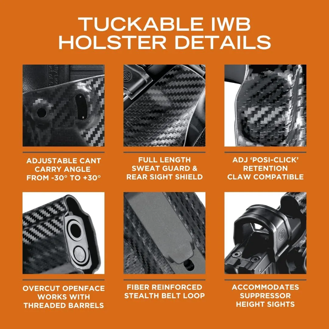 Rounded Tuckable Holster - IWB, Inside Waistband Concealed Carry, American Made, Concealment Express, Carbon Fiber Black Kydex, Optics Ready, Fits: