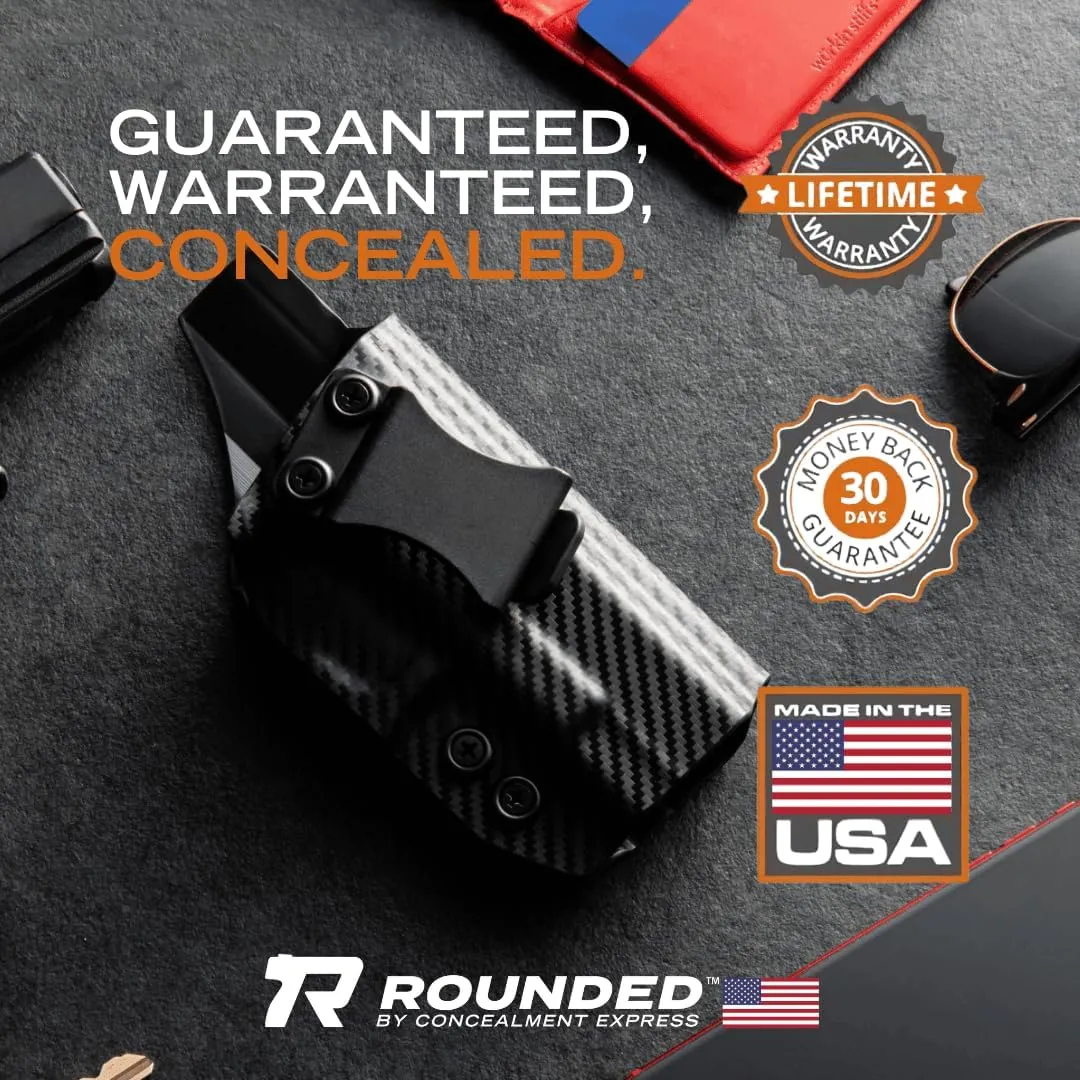 Rounded Tuckable Holster - IWB, Inside Waistband Concealed Carry, American Made, Concealment Express, Carbon Fiber Black Kydex, Optics Ready, Fits: