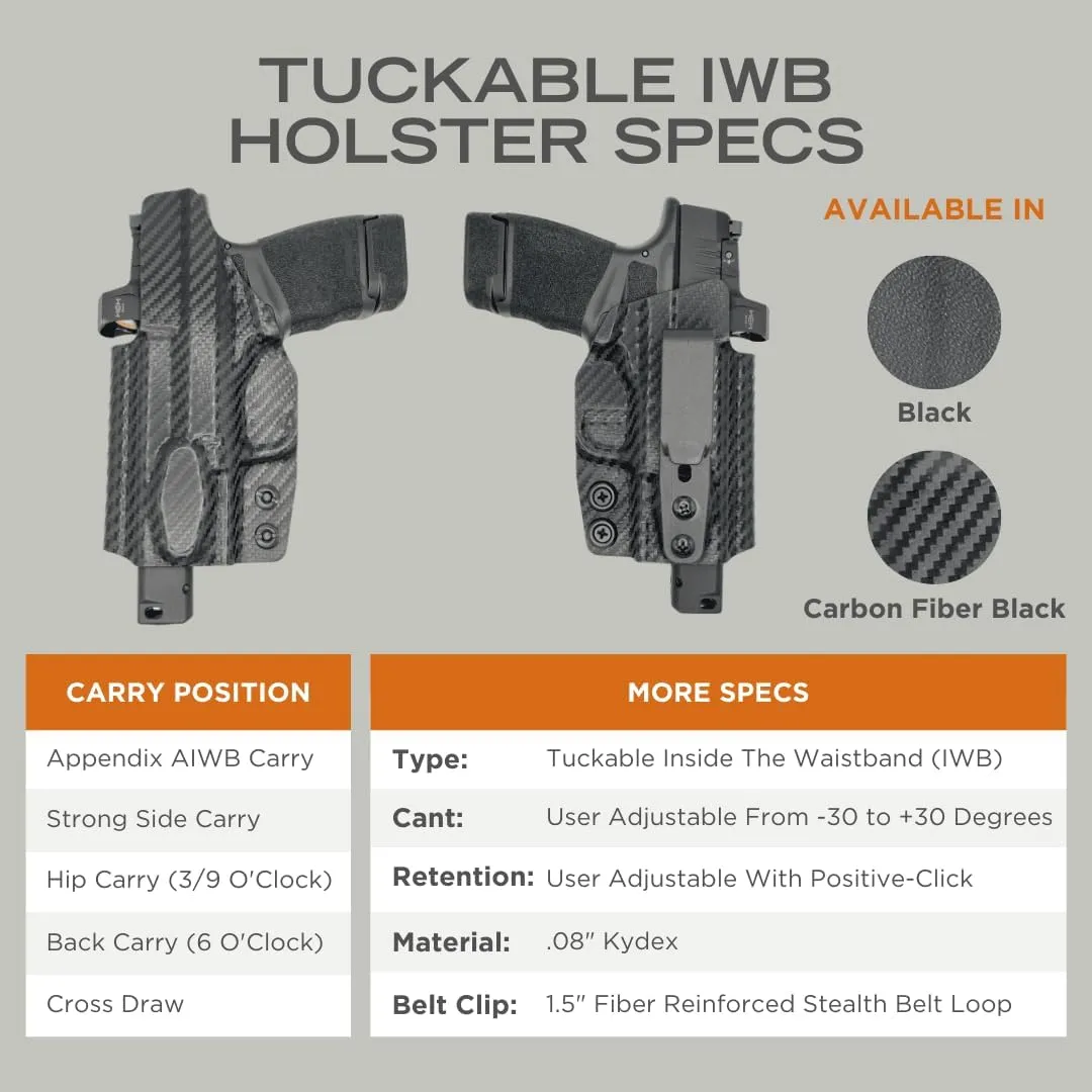 Rounded Tuckable Holster - IWB, Inside Waistband Concealed Carry, American Made, Concealment Express, Carbon Fiber Black Kydex, Optics Ready, Fits: