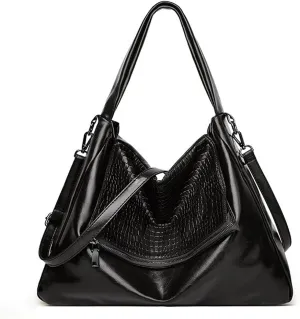 ROUROU Hobo Tote Bag for Women Oil wax leather Handbag Crocodile Print Shoulder Bag Zipper Closure Crossbody Bag