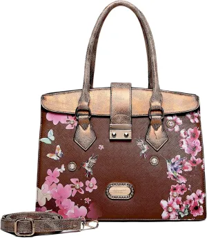 Royal Blossom Designer Satchel - Luxurious Leather Handbag with Pearl & Crystal Accents and Floral Embellishment