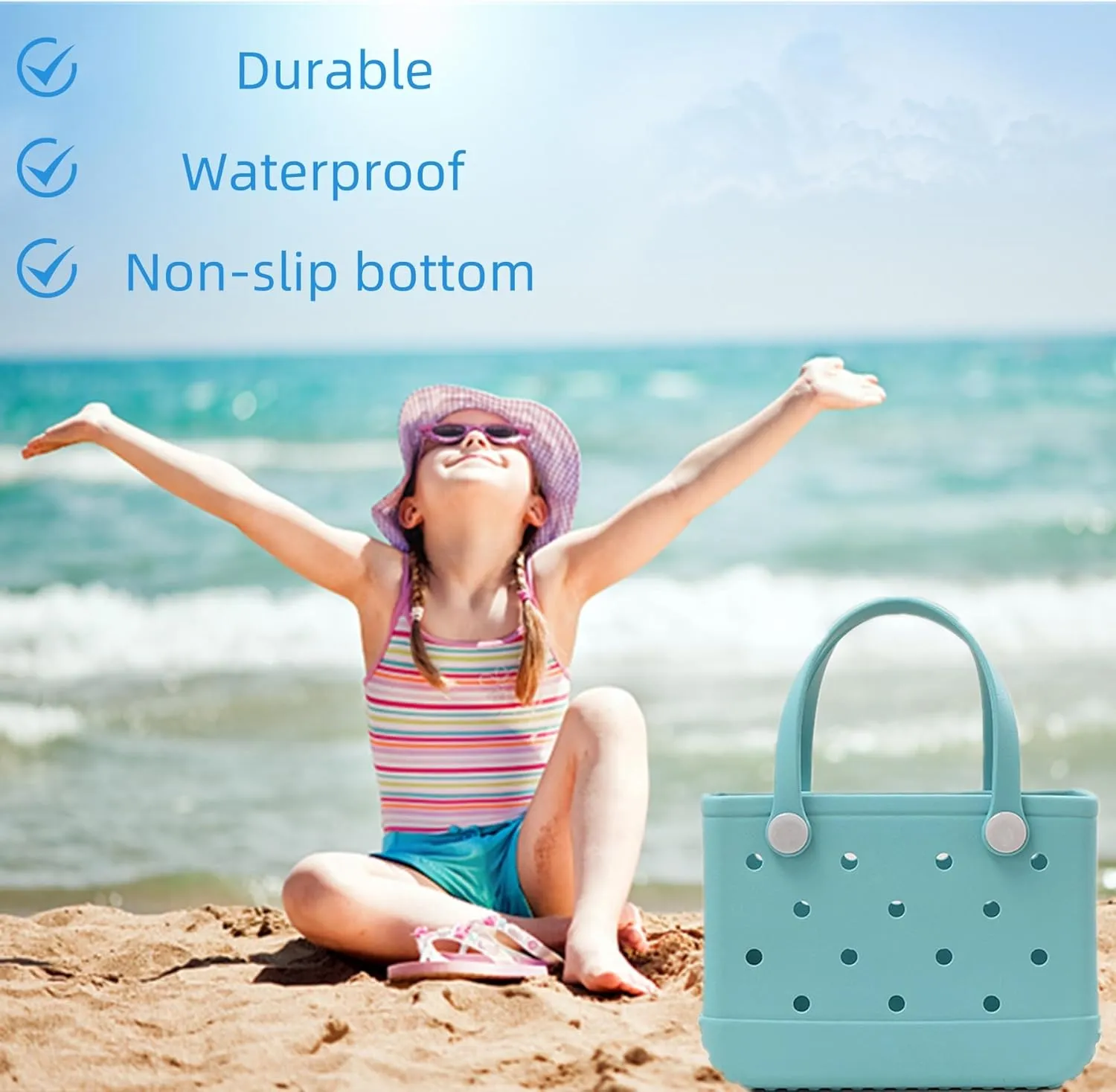Rubber Tote Bag Small Beach Bag Waterproof Beach Tote Portable Travel bag Open Handbag for Sport Travel Market Outdoor