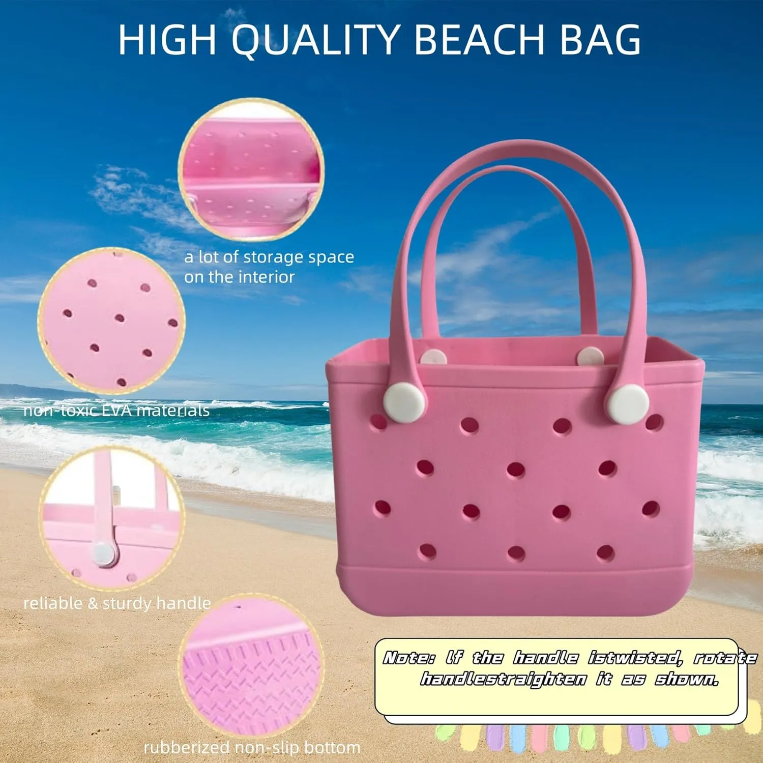 Rubber Tote Bag Small Beach Bag Waterproof Beach Tote Portable Travel bag Open Handbag for Sport Travel Market Outdoor