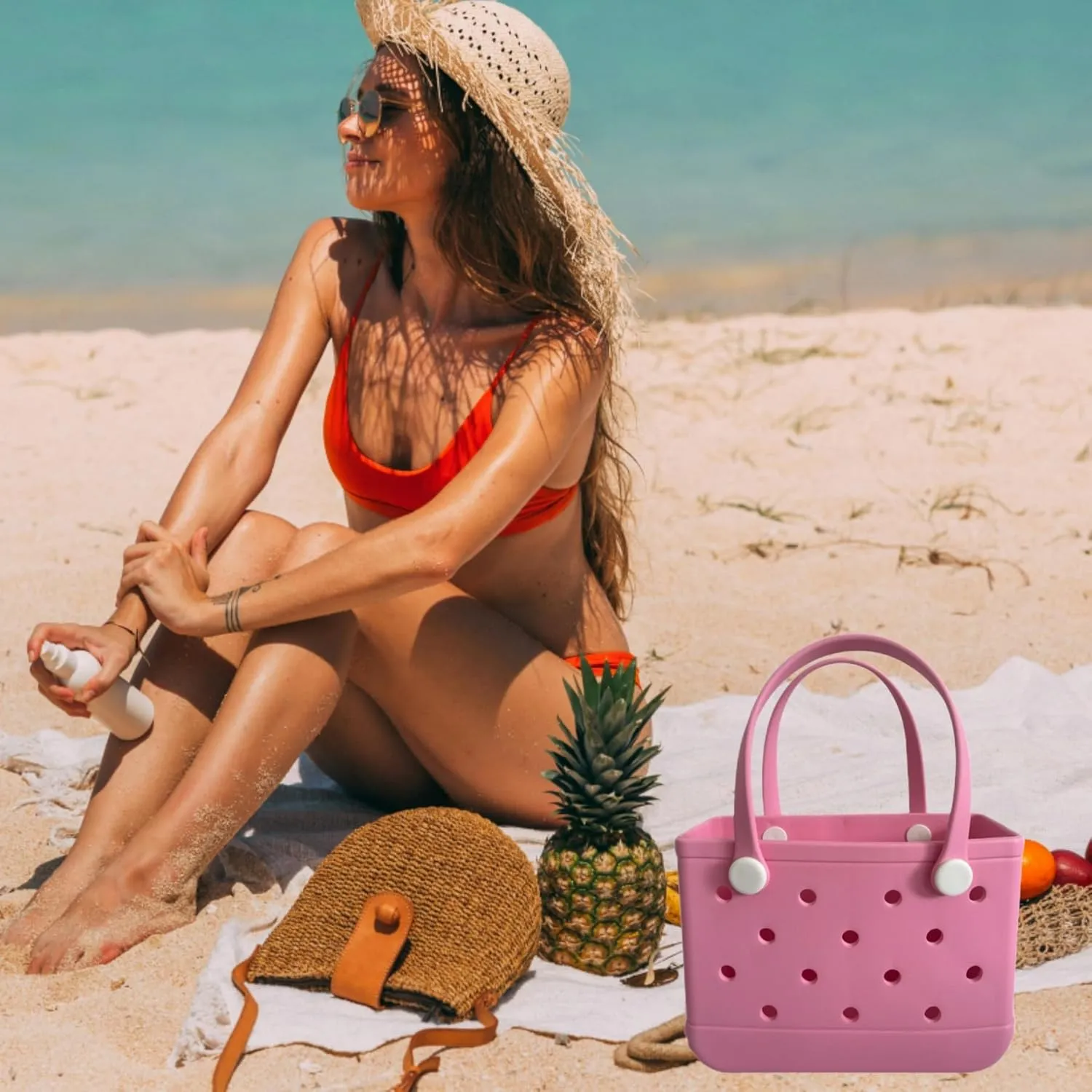 Rubber Tote Bag Small Beach Bag Waterproof Beach Tote Portable Travel bag Open Handbag for Sport Travel Market Outdoor