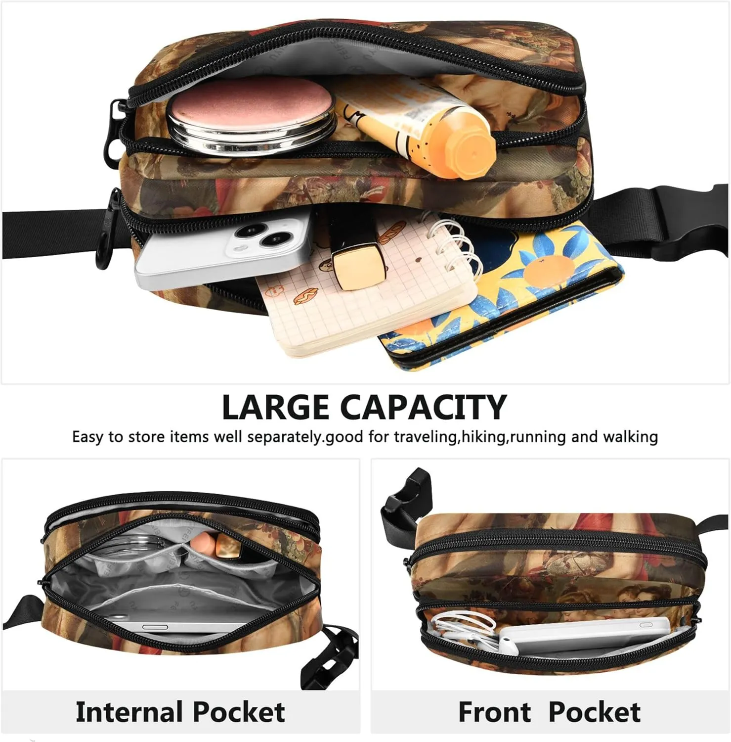 Rubens Painting Diana Hunt Waterproof Women Fanny Pack Belt Bag Hip Pouch Hiking Cross Body Waist Pack