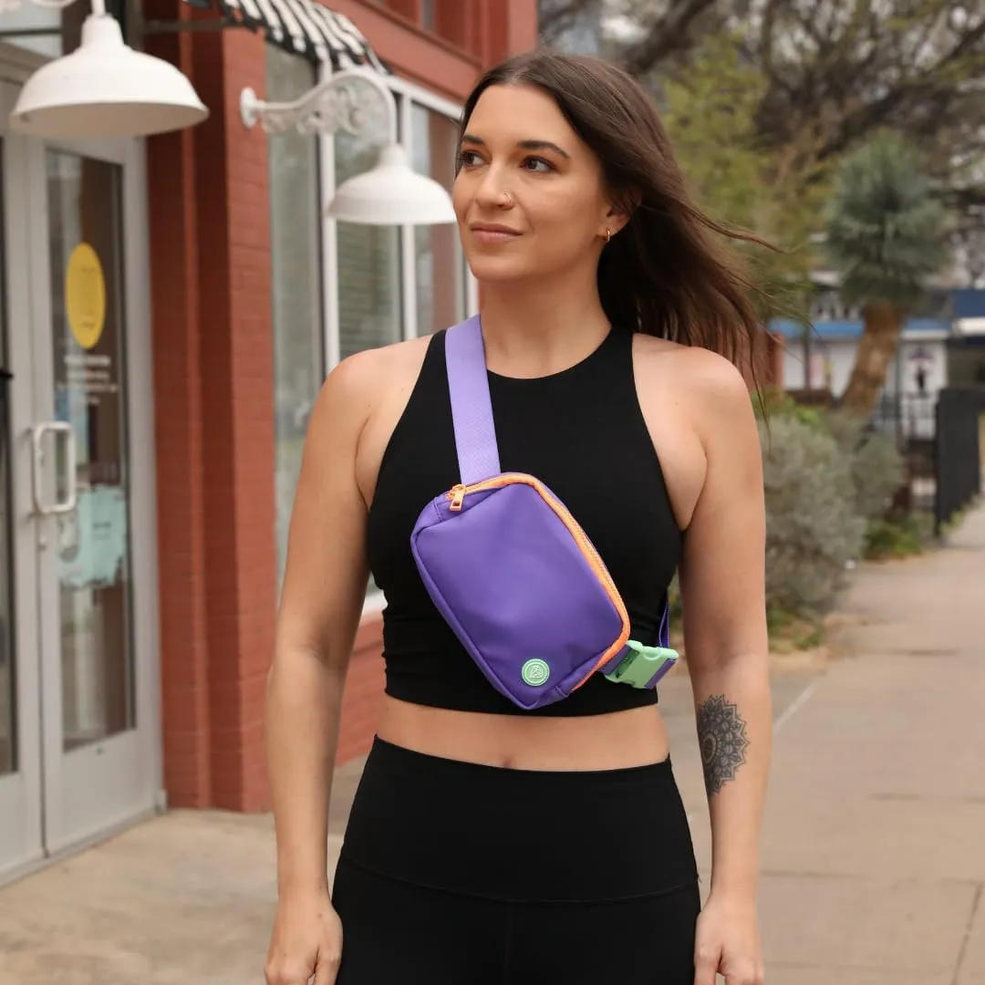 Rubina Anywhere Belt Bag | Crossbody Bag for Women | Unisex Hip Waist Pack for Hiking, Workout, Running, Traveling, Festivals | Chest Bag | Adjustable Strap | Big Swell (Purple/Teal)
