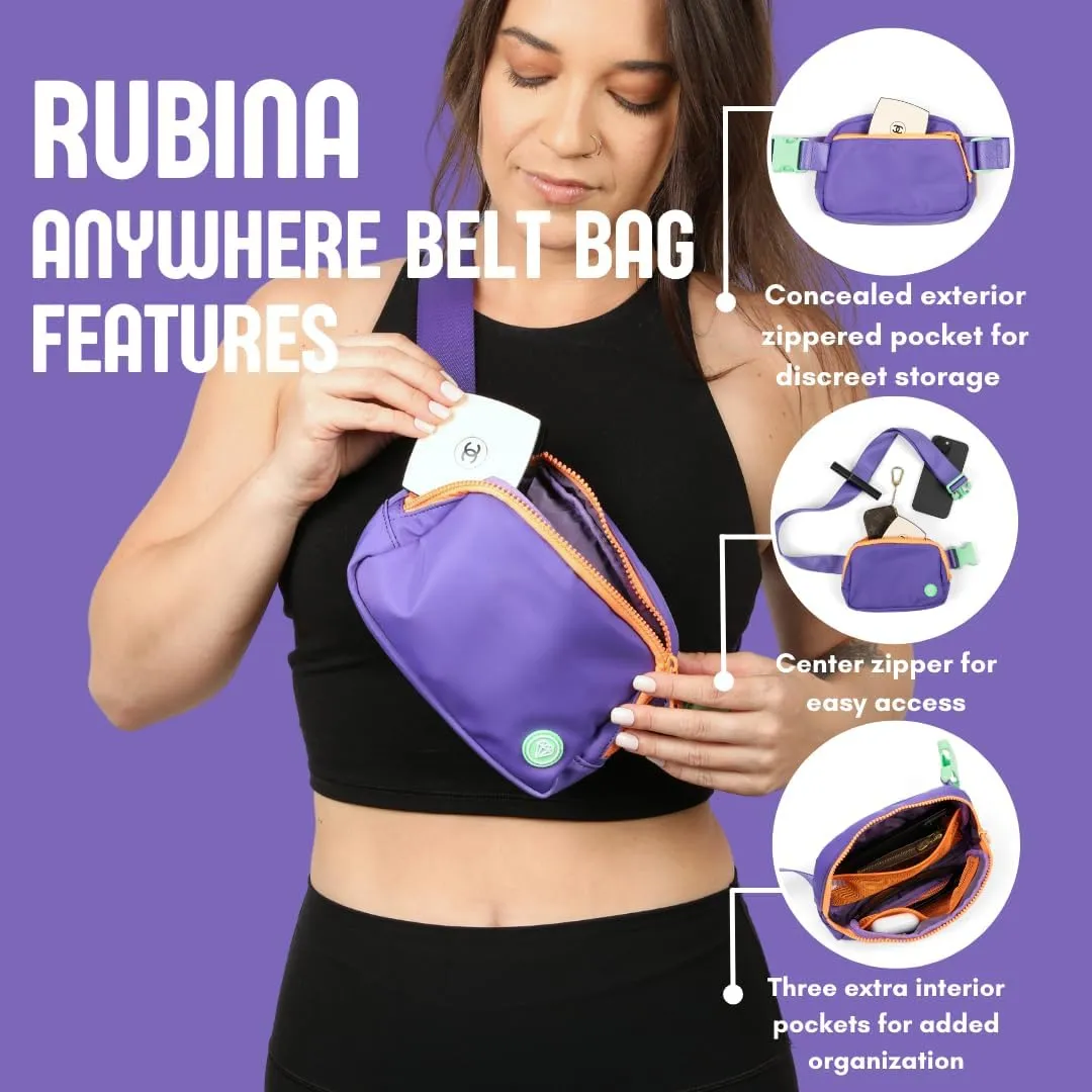 Rubina Anywhere Belt Bag | Crossbody Bag for Women | Unisex Hip Waist Pack for Hiking, Workout, Running, Traveling, Festivals | Chest Bag | Adjustable Strap | Big Swell (Purple/Teal)