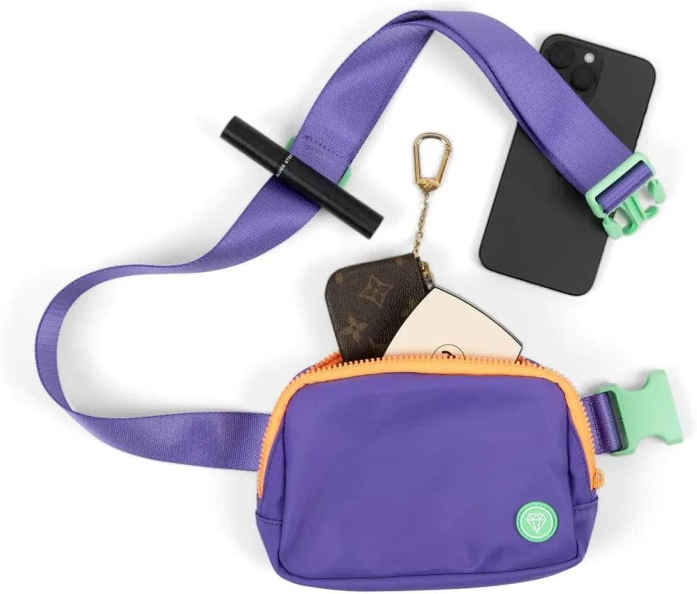 Rubina Anywhere Belt Bag | Crossbody Bag for Women | Unisex Hip Waist Pack for Hiking, Workout, Running, Traveling, Festivals | Chest Bag | Adjustable Strap | Big Swell (Purple/Teal)