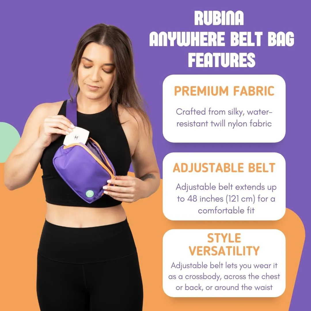 Rubina Anywhere Belt Bag | Crossbody Bag for Women | Unisex Hip Waist Pack for Hiking, Workout, Running, Traveling, Festivals | Chest Bag | Adjustable Strap | Big Swell (Purple/Teal)
