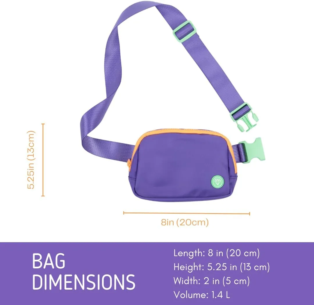 Rubina Anywhere Belt Bag | Crossbody Bag for Women | Unisex Hip Waist Pack for Hiking, Workout, Running, Traveling, Festivals | Chest Bag | Adjustable Strap | Big Swell (Purple/Teal)