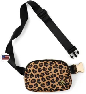 Rubina Anywhere Belt Bag LUXE | Crossbody Bag for Women | Unisex Hip Waist Pack for Hiking, Workout, Running, Traveling, Festivals | Chest Bag | Adjustable Strap | Metal Buckle | Rosette (Leopard)