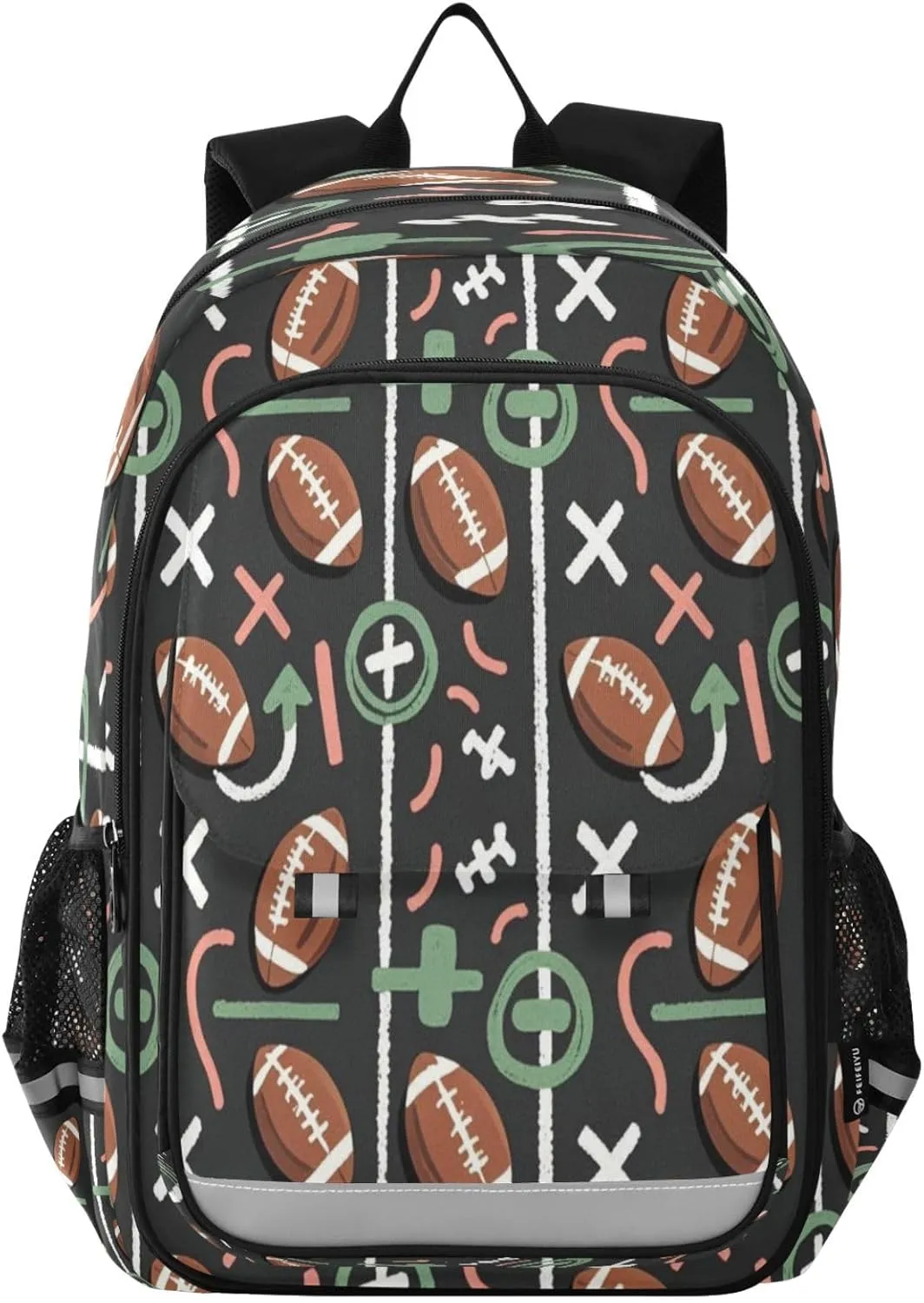 Rugby Football Chalk Plan Sport Boys Girls School Bag Large Capacity Travel Backpack Bookbag with Chest Strap
