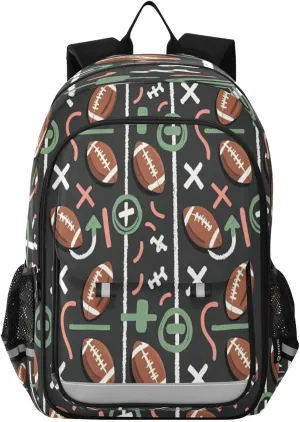 Rugby Football Chalk Plan Sport Boys Girls School Bag Large Capacity Travel Backpack Bookbag with Chest Strap
