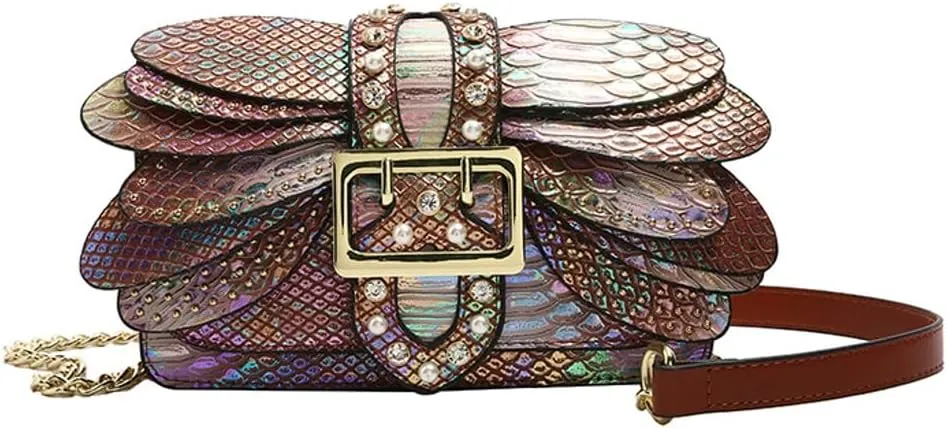 Rungion Womens Small Crossbody Bags Snake Print Handbags Vegan Leather Shoulder Purse Trendy Ladies Party Clutch Satchel