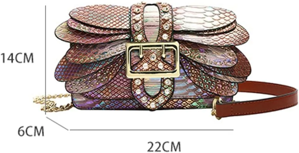 Rungion Womens Small Crossbody Bags Snake Print Handbags Vegan Leather Shoulder Purse Trendy Ladies Party Clutch Satchel