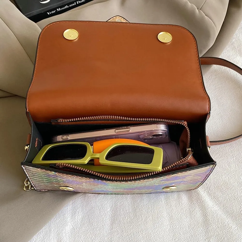 Rungion Womens Small Crossbody Bags Snake Print Handbags Vegan Leather Shoulder Purse Trendy Ladies Party Clutch Satchel