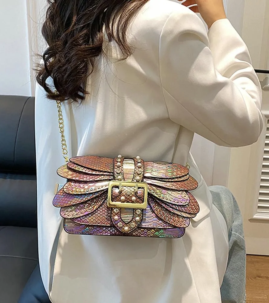 Rungion Womens Small Crossbody Bags Snake Print Handbags Vegan Leather Shoulder Purse Trendy Ladies Party Clutch Satchel