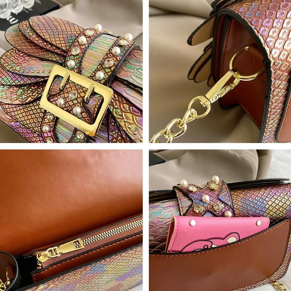 Rungion Womens Small Crossbody Bags Snake Print Handbags Vegan Leather Shoulder Purse Trendy Ladies Party Clutch Satchel