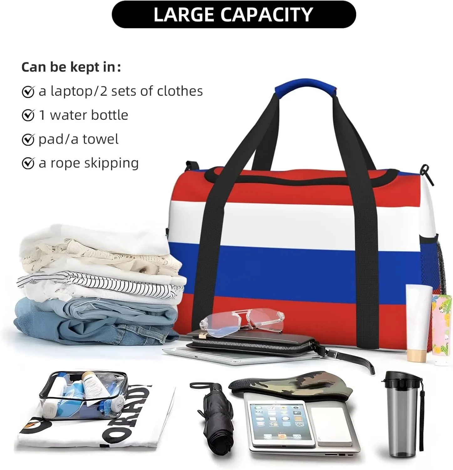 Russian Flag Travel Bag, Weekender Bags For Women Men For Outdoor Adventures, Ideal For Camping And Hiking