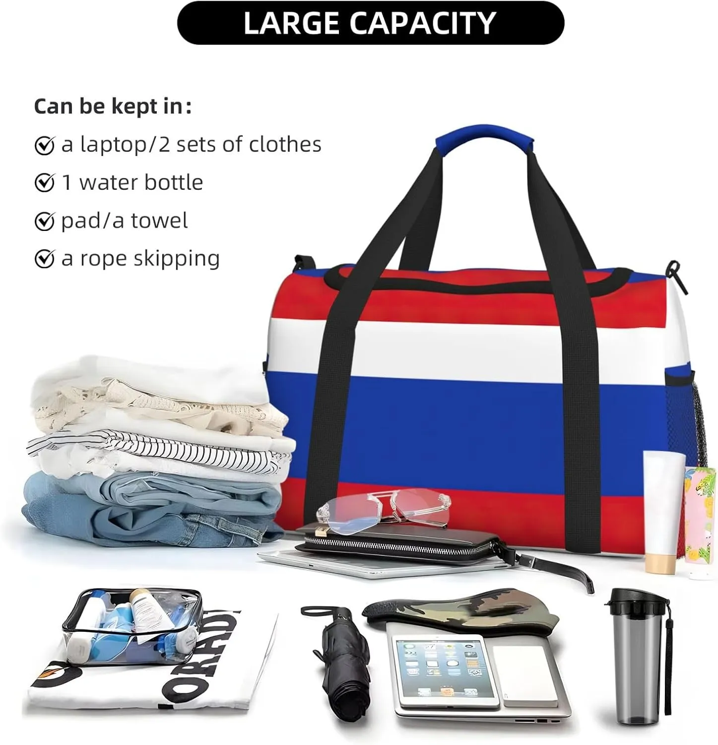 Russian Flag Travel Bag, Weekender Bags For Women Men For Outdoor Adventures, Ideal For Camping And Hiking