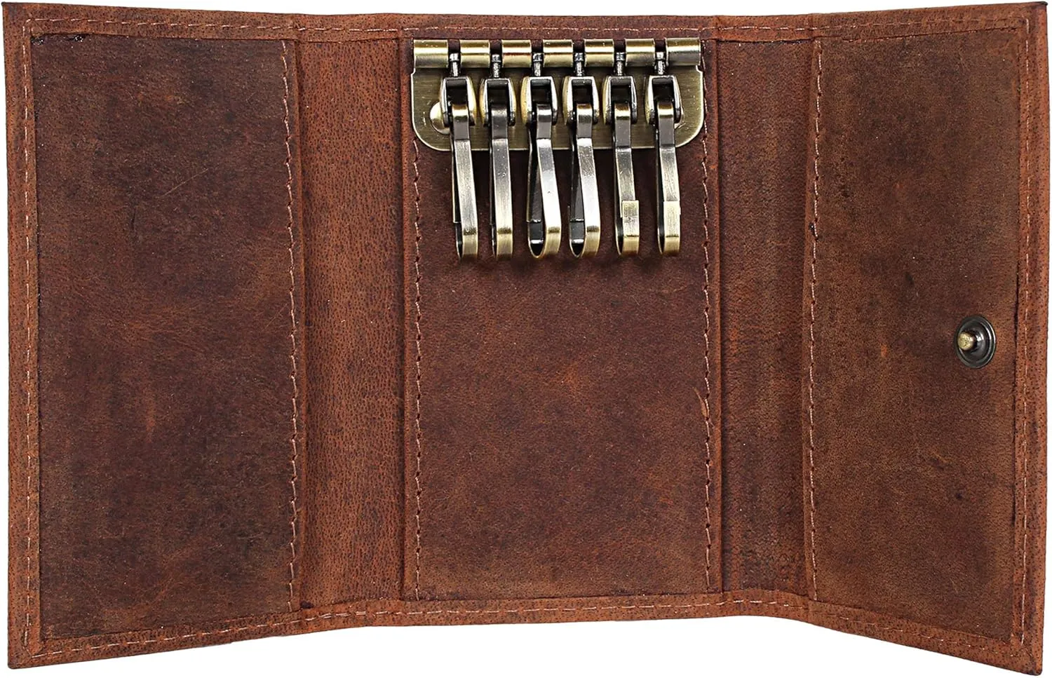 RUSTIC TOWN Leather Key Holder - Smart Fob Car Key Loop Wallet Slim Keychain Pouch - Practical Key Organizer for Men & Women